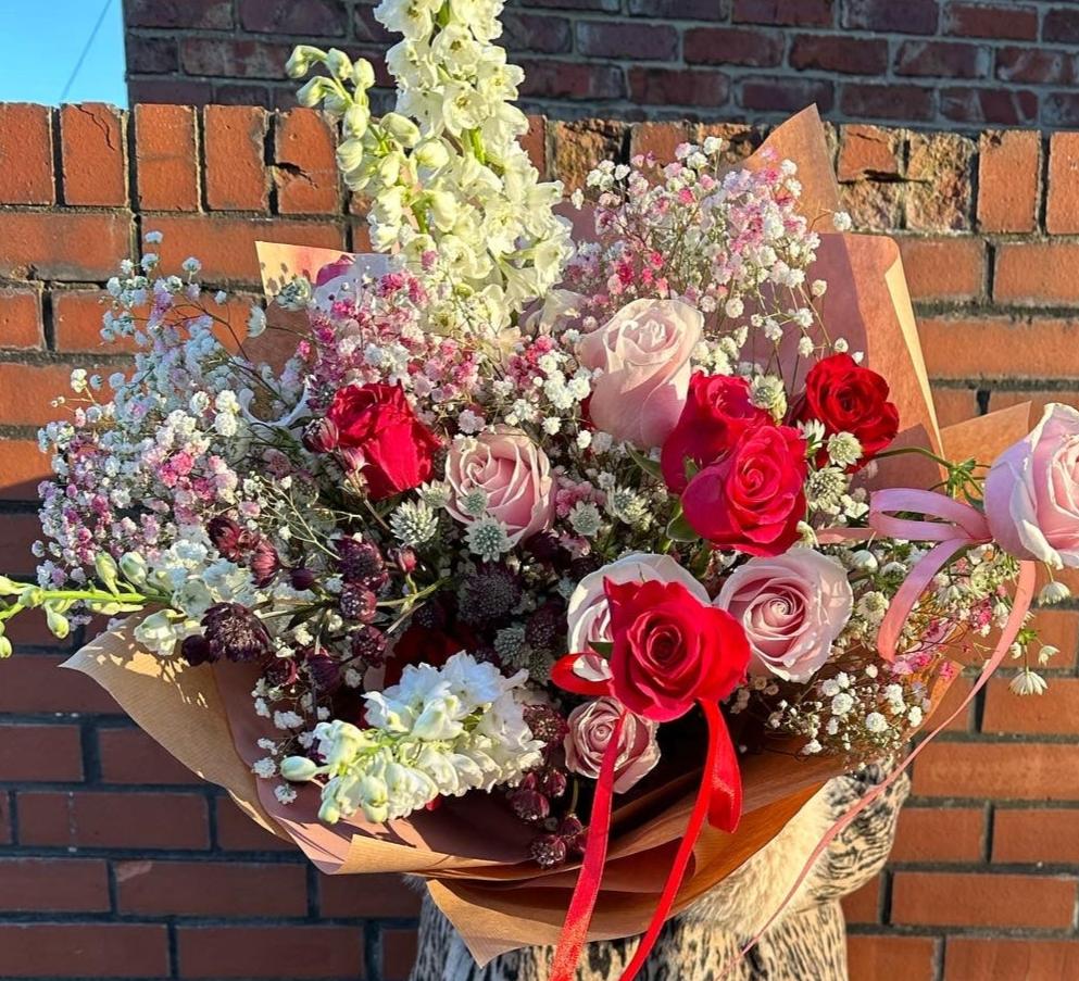 Bright and bold large flower bouquet with roses by Sunday Girl Floral in Newcastle